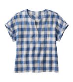 Women's Signature Linen Split-Neck Shirt, Novelty, Short-Sleeve