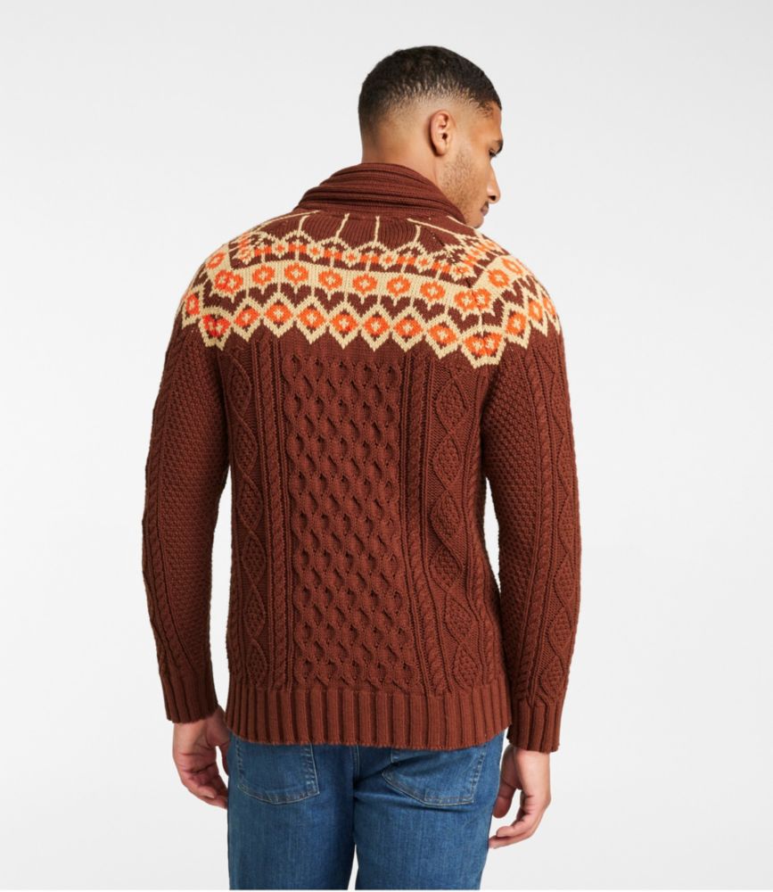 Men's Signature Cotton Fisherman Sweater, Shawl-Collar Cardigan, Fair Isle, , small image number 3