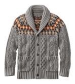 Men's Signature Cotton Fisherman Sweater, Shawl-Collar Cardigan, Fair Isle