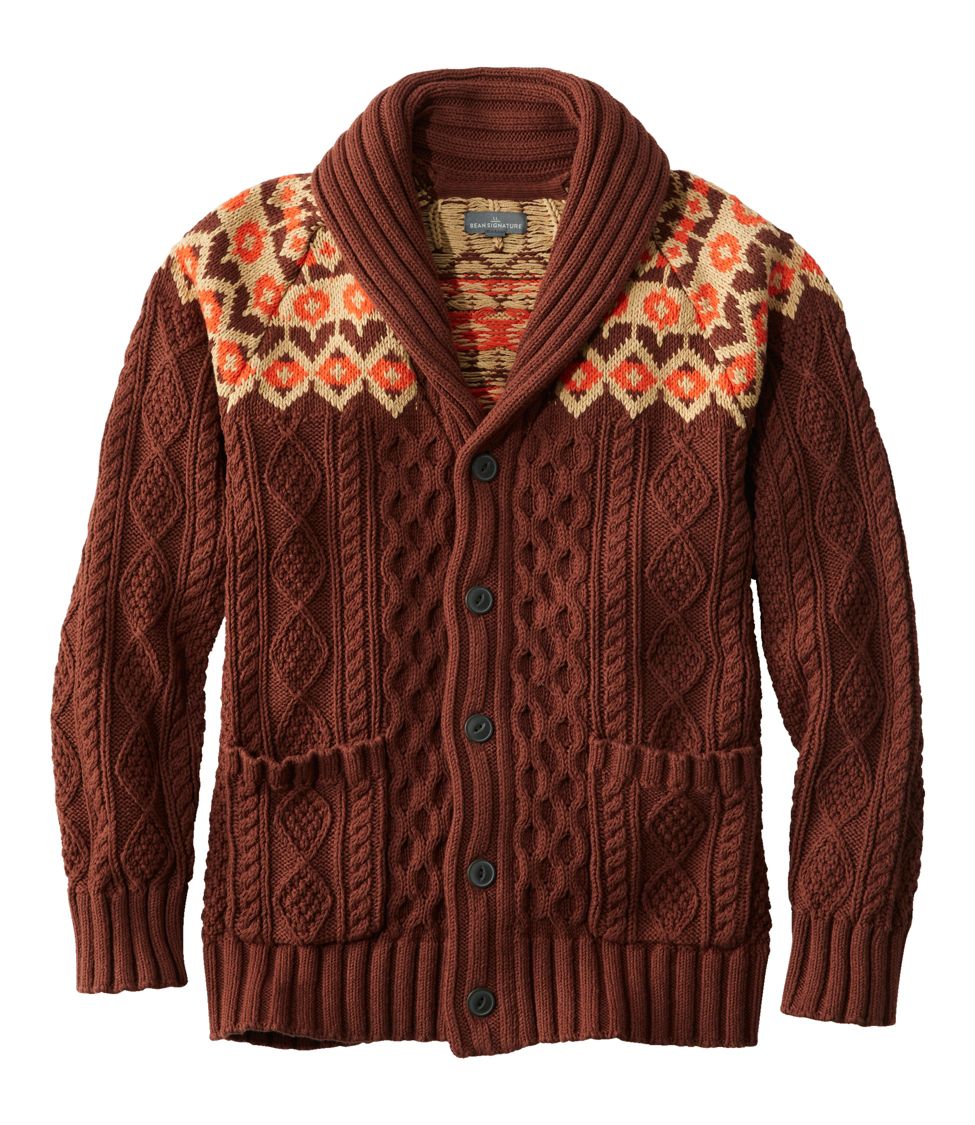 Men's Signature Cotton Fisherman Sweater, Shawl-Collar Cardigan