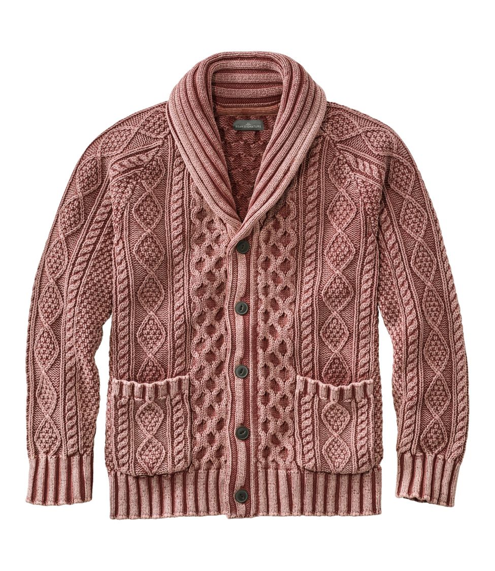 Men's Signature Cotton Fisherman Sweater, Shawl-Collar Cardigan