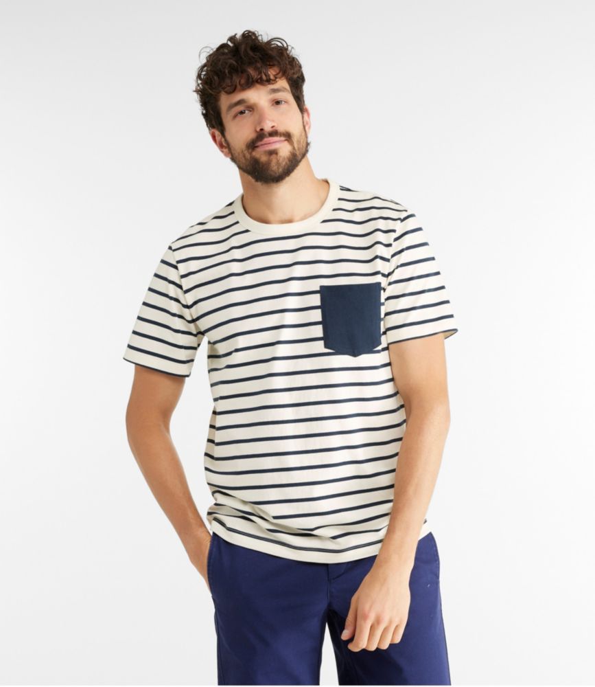 Men's Signature Rangeley Cotton T-Shirt, Short-Sleeve, Stripe, Navy, small image number 2