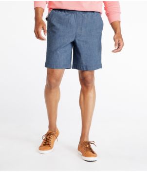 Men's Lakewashed Stretch Shorts, Pull-On, Chambray, 8"