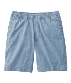 Men's Lakewashed Stretch Shorts, Pull-On, Chambray, 8"