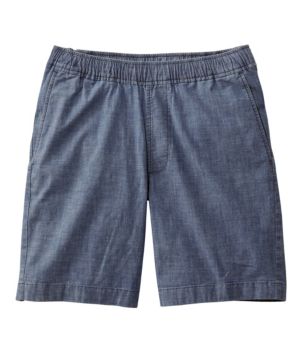 Men's Lakewashed Stretch Shorts, Pull-On, Chambray, 8"