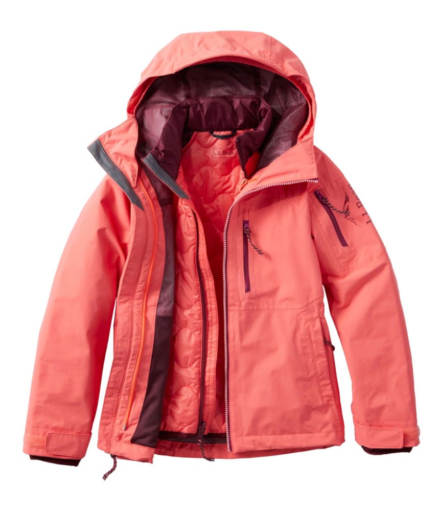 Kids Pathfinder Waterproof 3 in 1 Jacket Coral Flame L 6X 7 Synthetic Nylon L.L.Bean