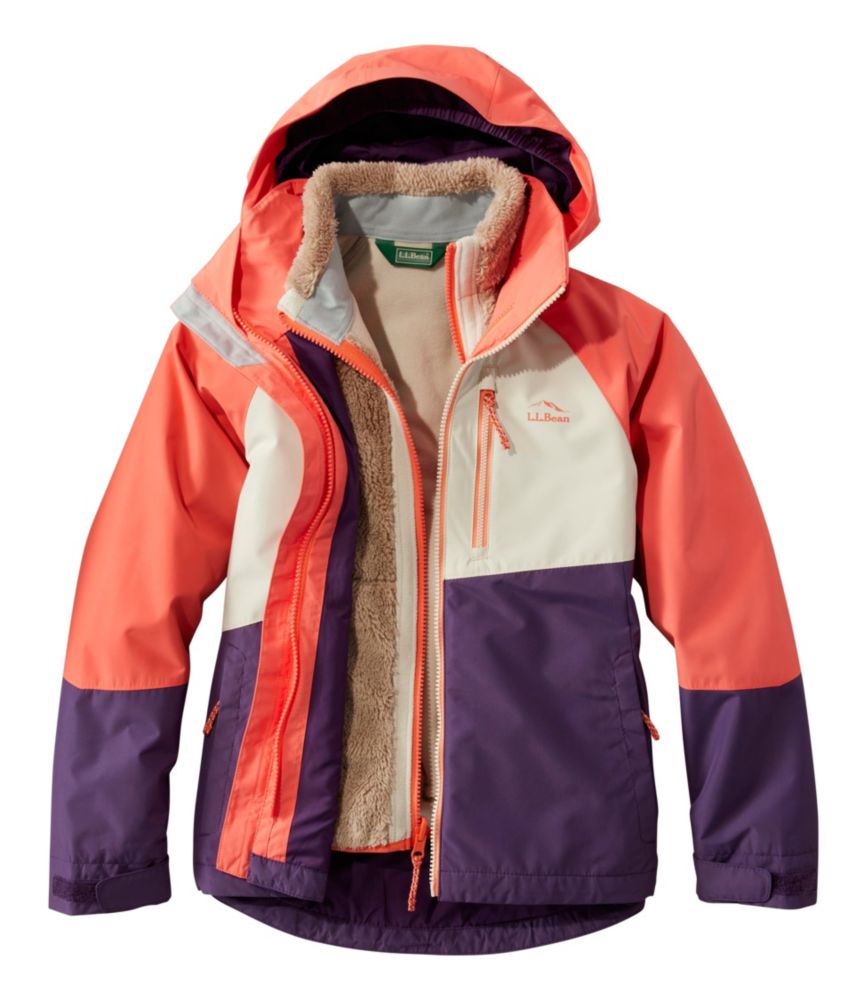 Kids' Fleece-Lined 3-in-1 Jacket, Coral Flame/Shore, small image number 1