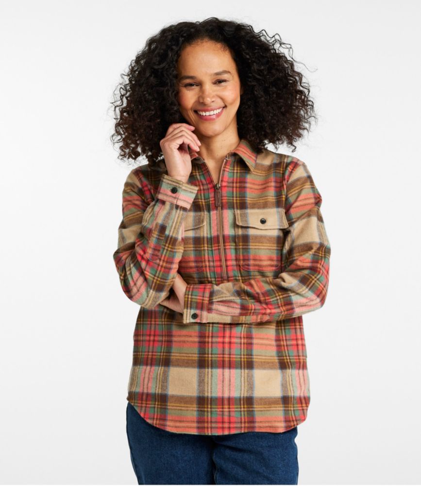 Women's Scotch Plaid Flannel Shirt, Quarter-Zip, Angus, small image number 2