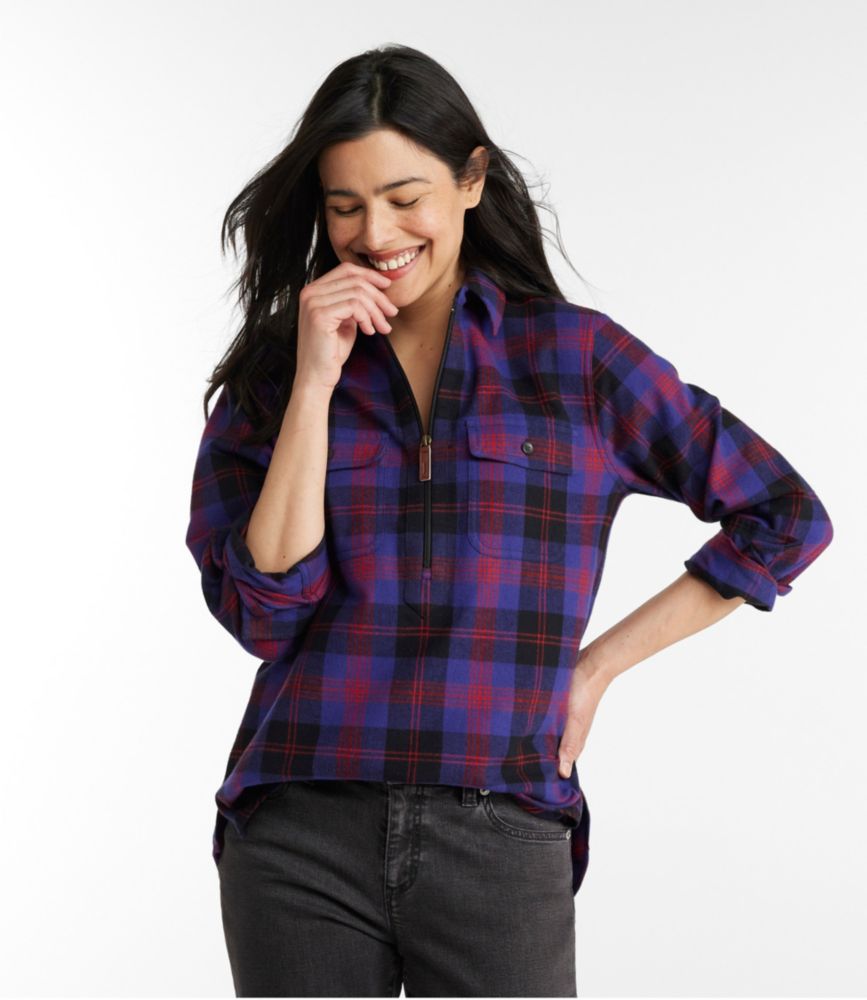 Women's Scotch Plaid Flannel Shirt, Quarter-Zip