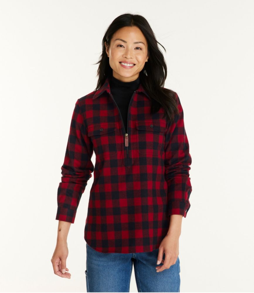 Women's Scotch Plaid Flannel Shirt, Quarter-Zip