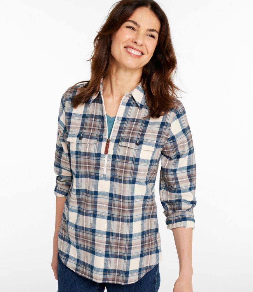 Women's Scotch Plaid Flannel Shirt, Quarter-Zip