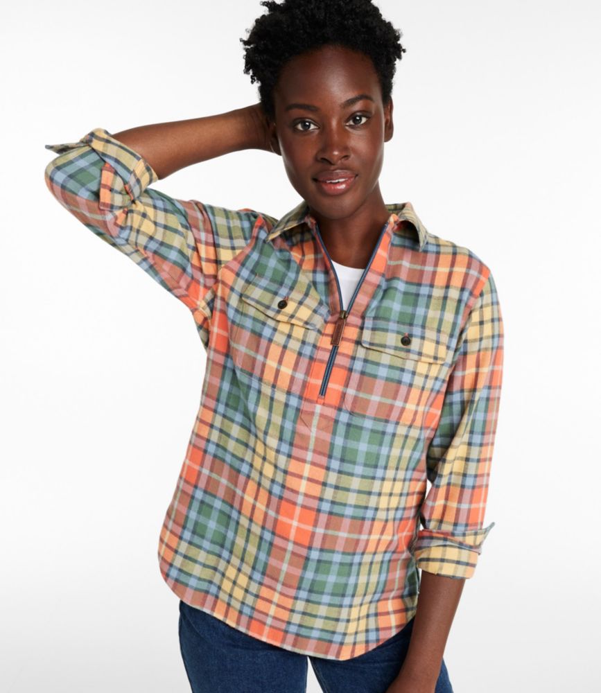 Women's Scotch Plaid Flannel Shirt, Quarter-Zip