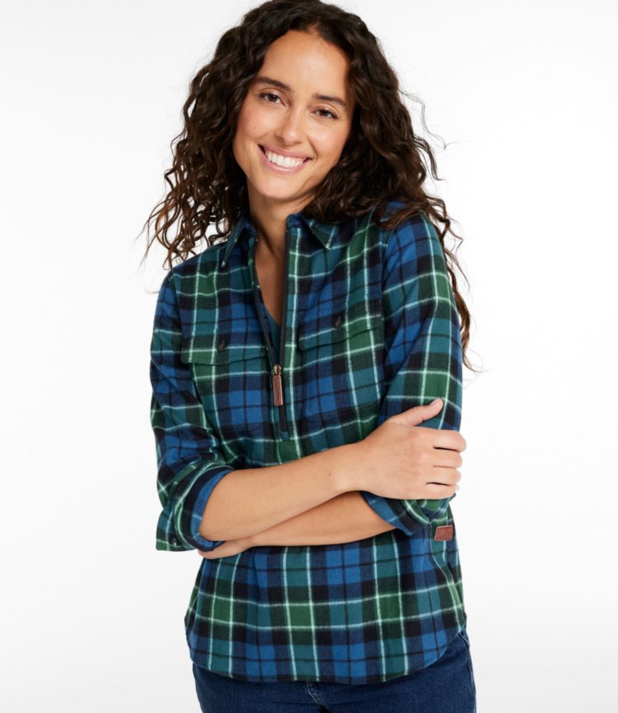Women's Scotch Plaid Flannel Shirt, Quarter-Zip