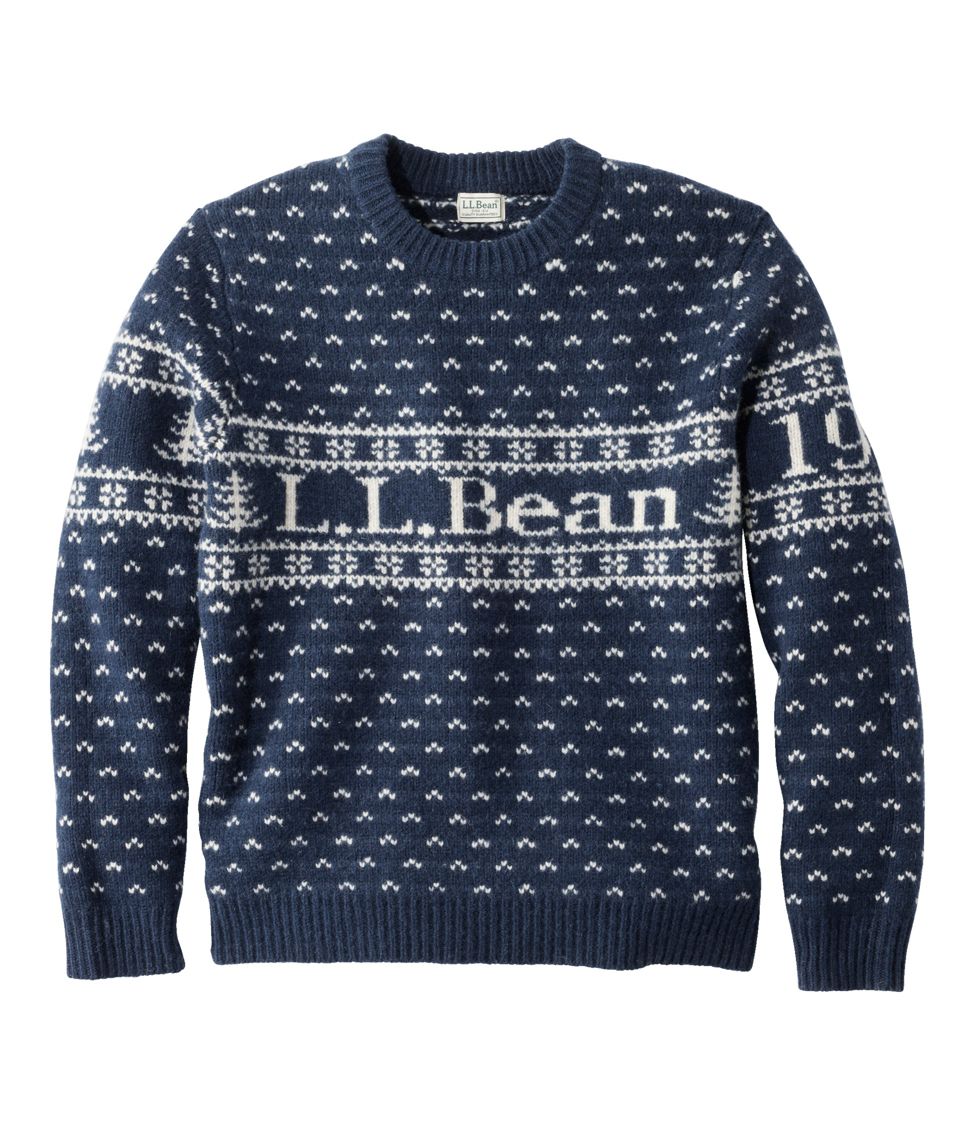 Men's Classic Ragg Wool Sweater, Crewneck, Intarsia Navy Logo Large, Lambswool Wool | L.L.Bean, Regular