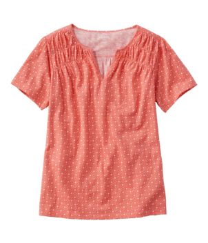 Women's Organic Cotton Tee, Smocked Notch-Neck Short-Sleeve Print