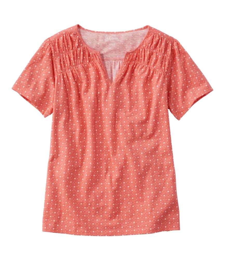 Women's Organic Cotton Tee, Smocked Notch-Neck Short-Sleeve Print