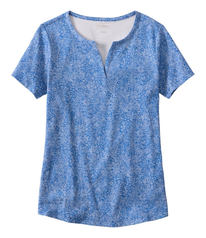 Women's L.L.Bean Tee, Short-Sleeve Notch-Neck Print, Cobalt Sea Floral, small image number 1