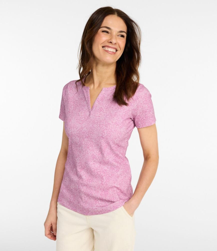Women's L.L.Bean Tee, Short-Sleeve Notch-Neck Print