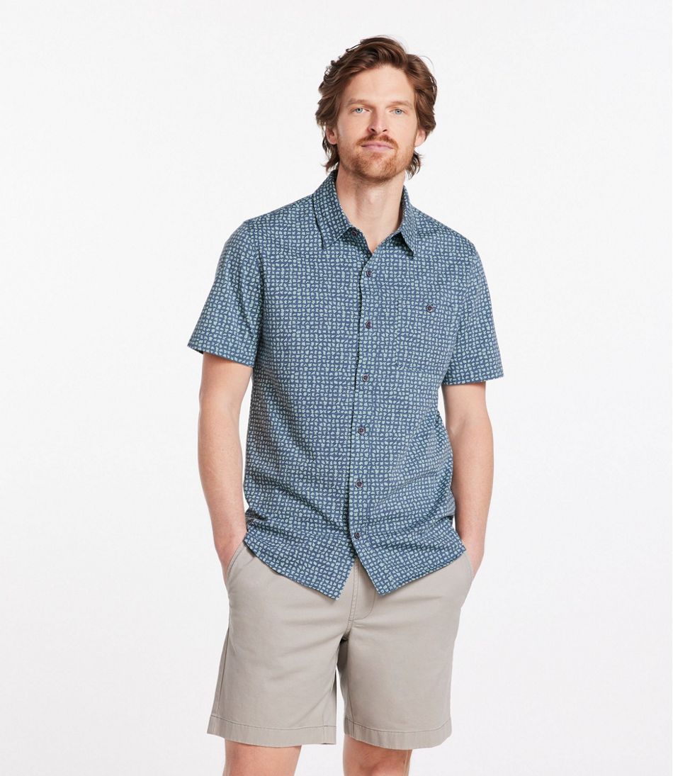 Men's Lakewashed Organic Cotton Button-Front Shirt, Short-Sleeve, Print ...