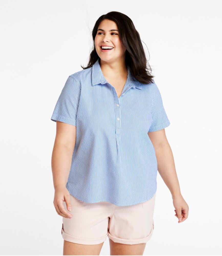 Women's Vacationland Seersucker Shirt, Short-Sleeve Popover Stripe