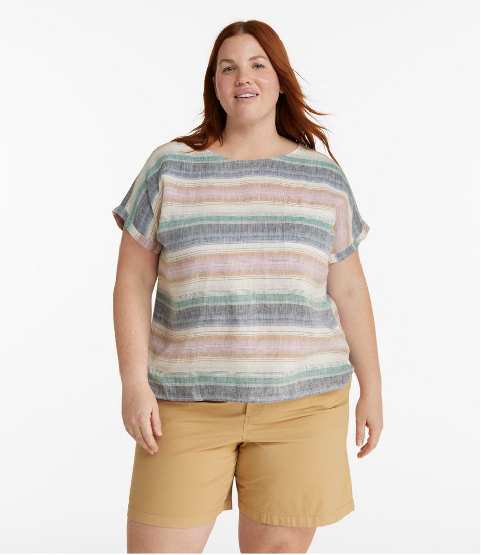 Women's Premium Washable Linen Shirt, Short-Sleeve Tee Stripe | Shirts ...