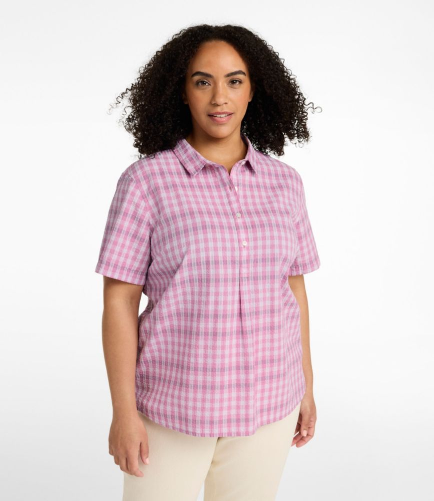 Women's Vacationland Seersucker Shirt, Short-Sleeve Popover Plaid, Coastal Aqua Gingham, small image number 2