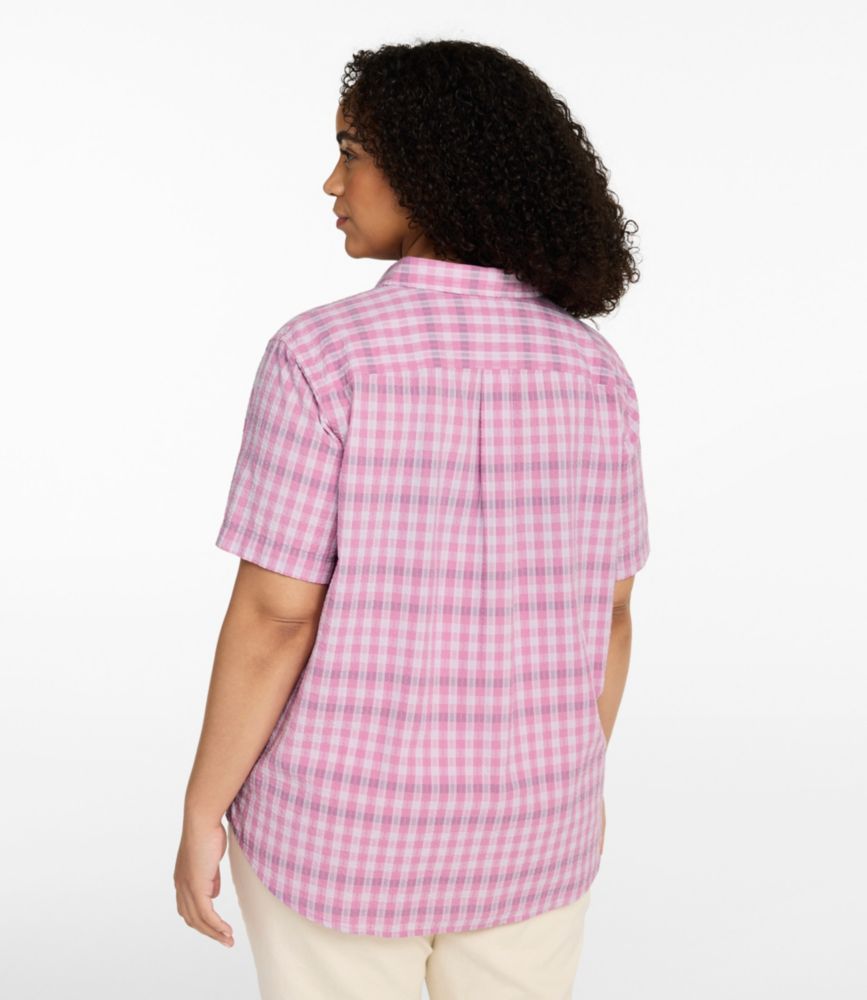 Women's Vacationland Seersucker Shirt, Short-Sleeve Popover Plaid, Coastal Aqua Gingham, small image number 3