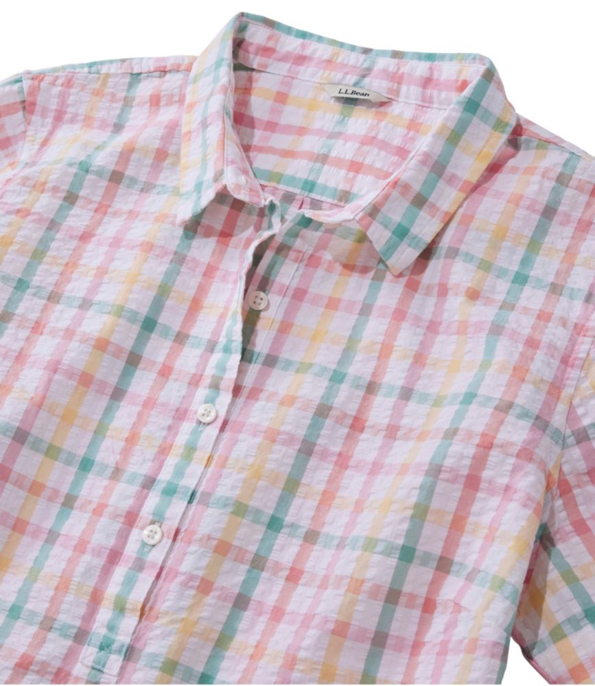Women's Vacationland Seersucker Shirt, Short-Sleeve Popover Plaid, Coastal Aqua Gingham, small image number 4