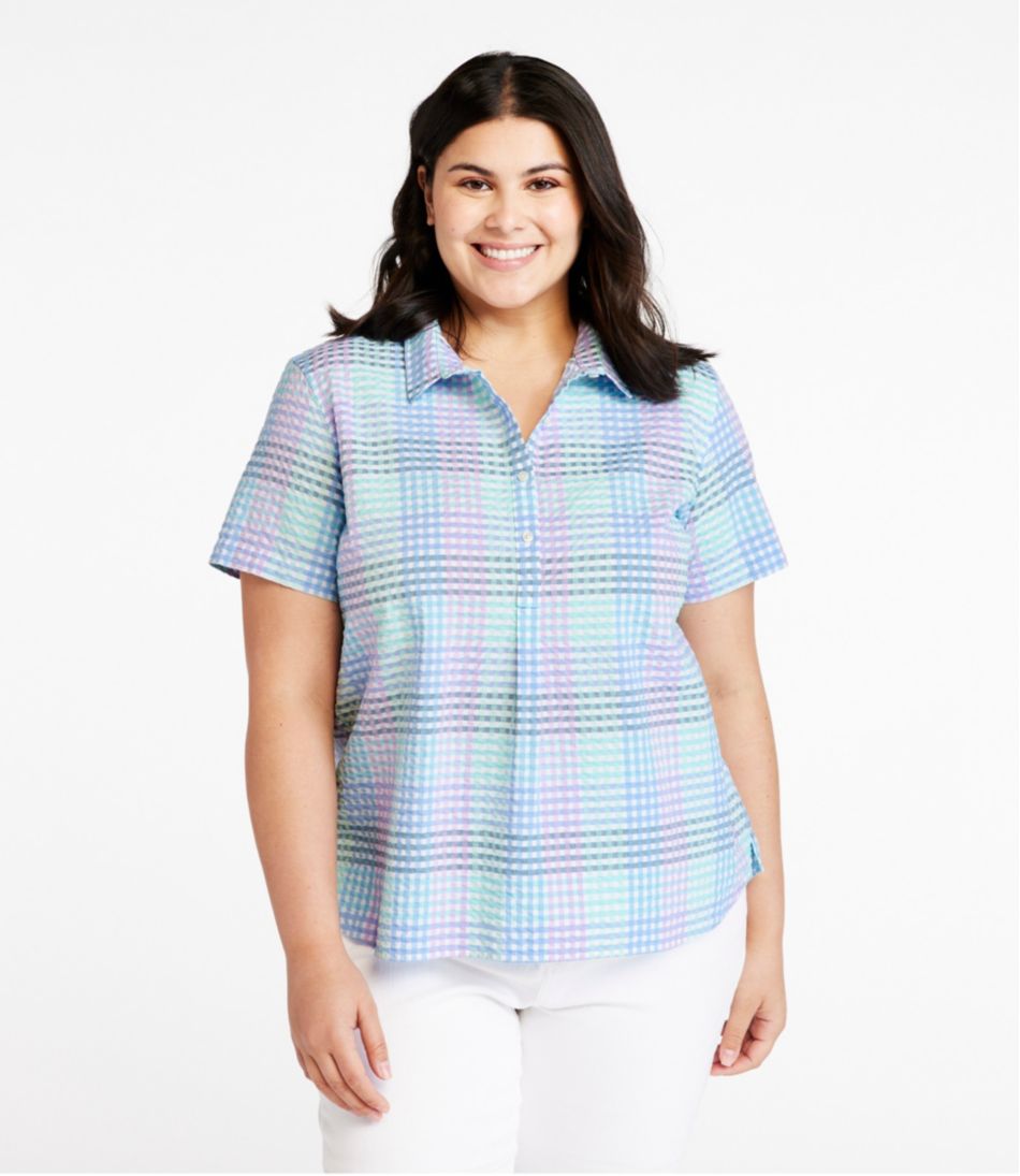 Women's Vacationland Seersucker Shirt, Short-Sleeve Popover Plaid ...