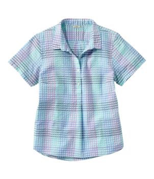 Women's Vacationland Seersucker Shirt, Short-Sleeve Popover Plaid