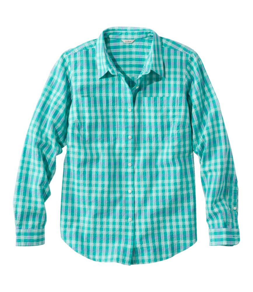 Women's Vacationland Seersucker Shirt, Long-Sleeve Plaid