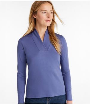 Women's Pima Cotton Tee, Shawl Long-Sleeve