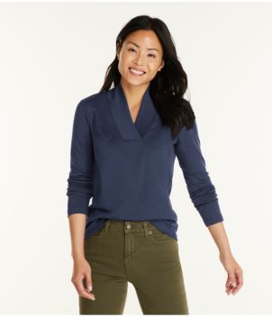 Women's Pima Cotton Tee, Shawl Long-Sleeve