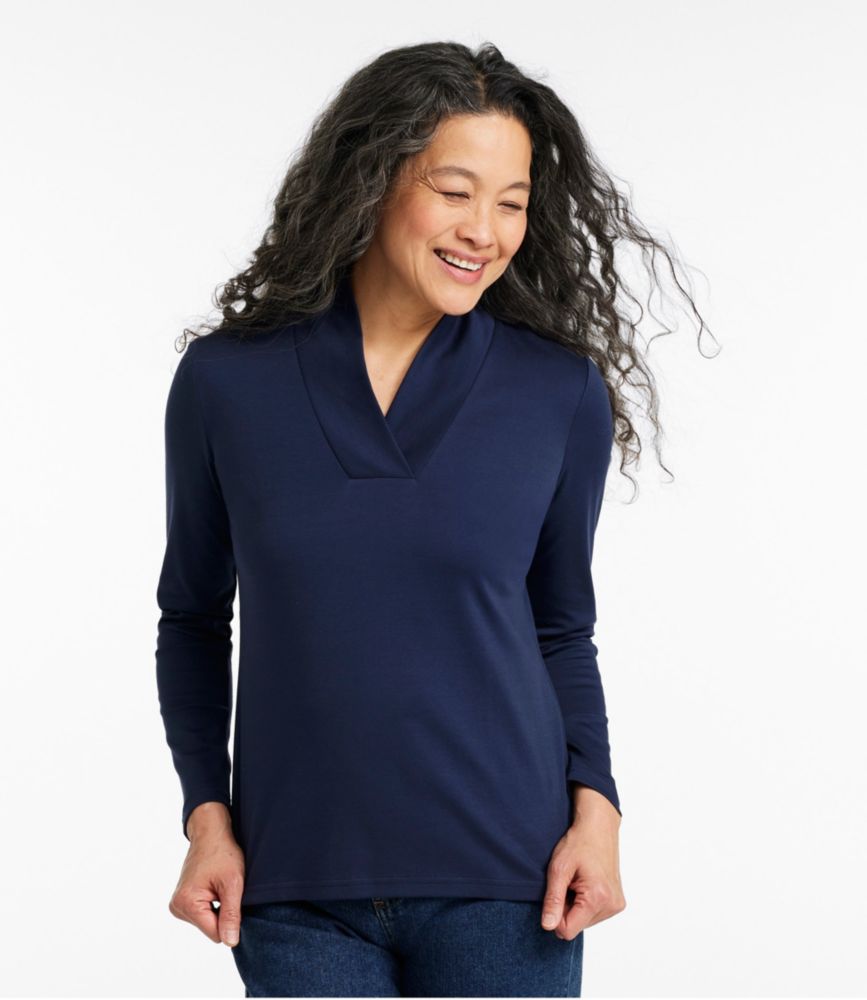 Women's Pima Cotton Tee, Shawl Long-Sleeve