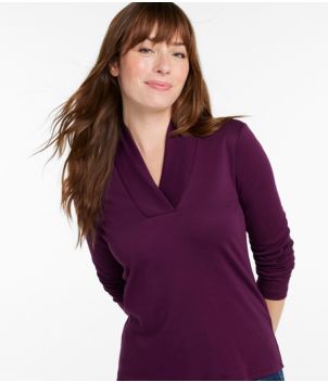 Women's Pima Cotton Tee, Shawl Long-Sleeve