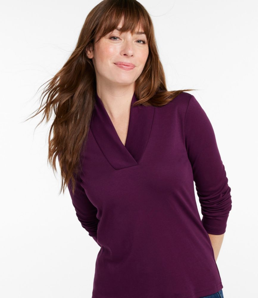 Women's Pima Cotton Tee, Shawl Long-Sleeve