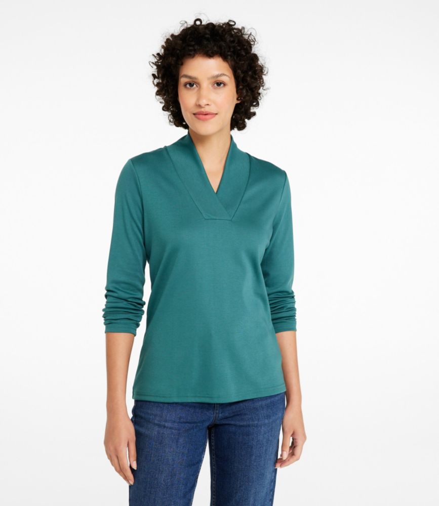 Women's Pima Cotton Tee, Shawl Long-Sleeve