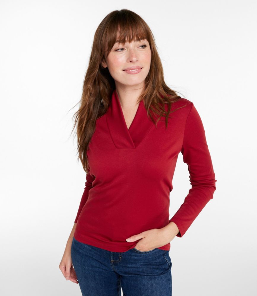 Women's Pima Cotton Tee, Shawl Long-Sleeve