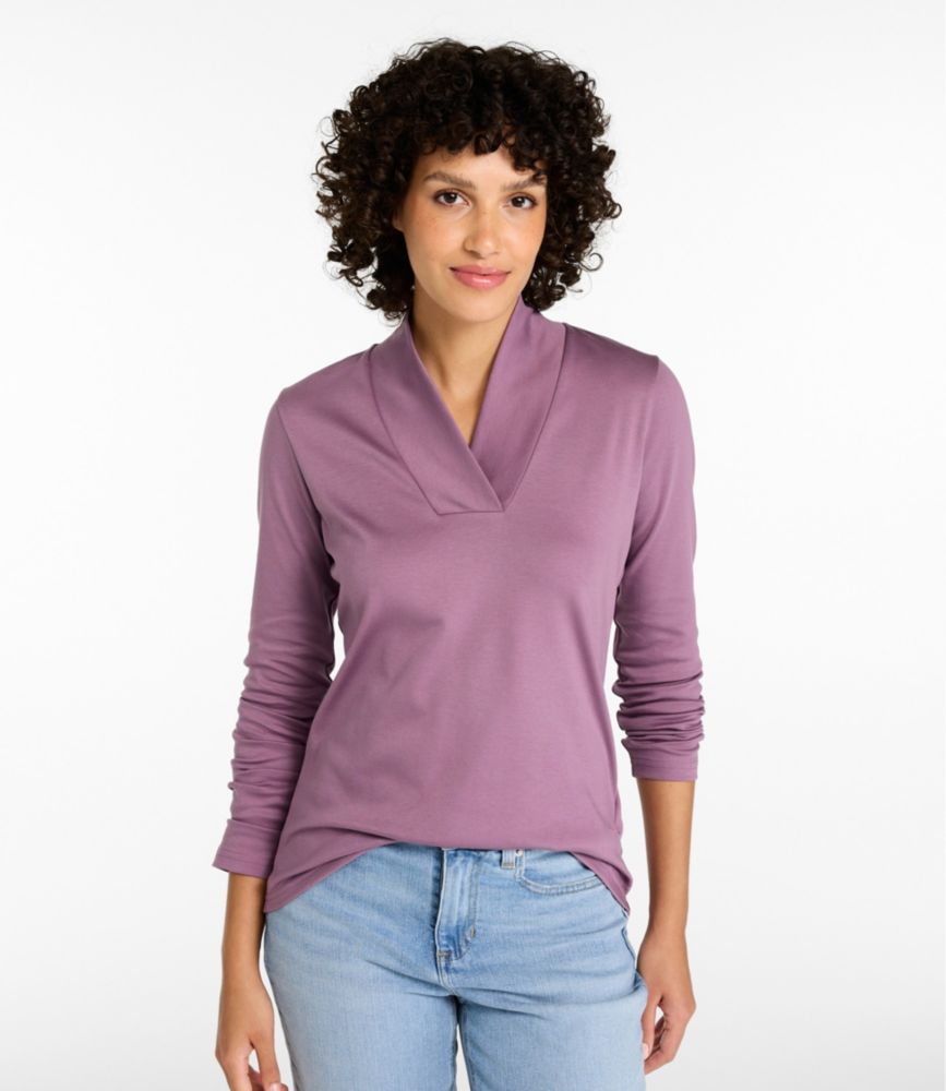 Women's Pima Cotton Tee, Shawl Long-Sleeve