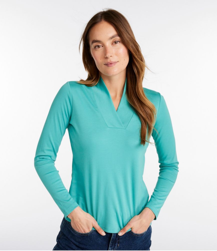Women's Pima Cotton Tee, Shawl Long-Sleeve