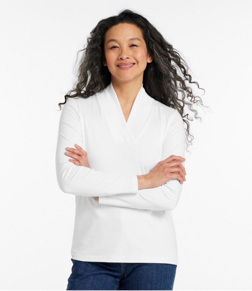 Women's Pima Cotton Tee, Shawl Long-Sleeve