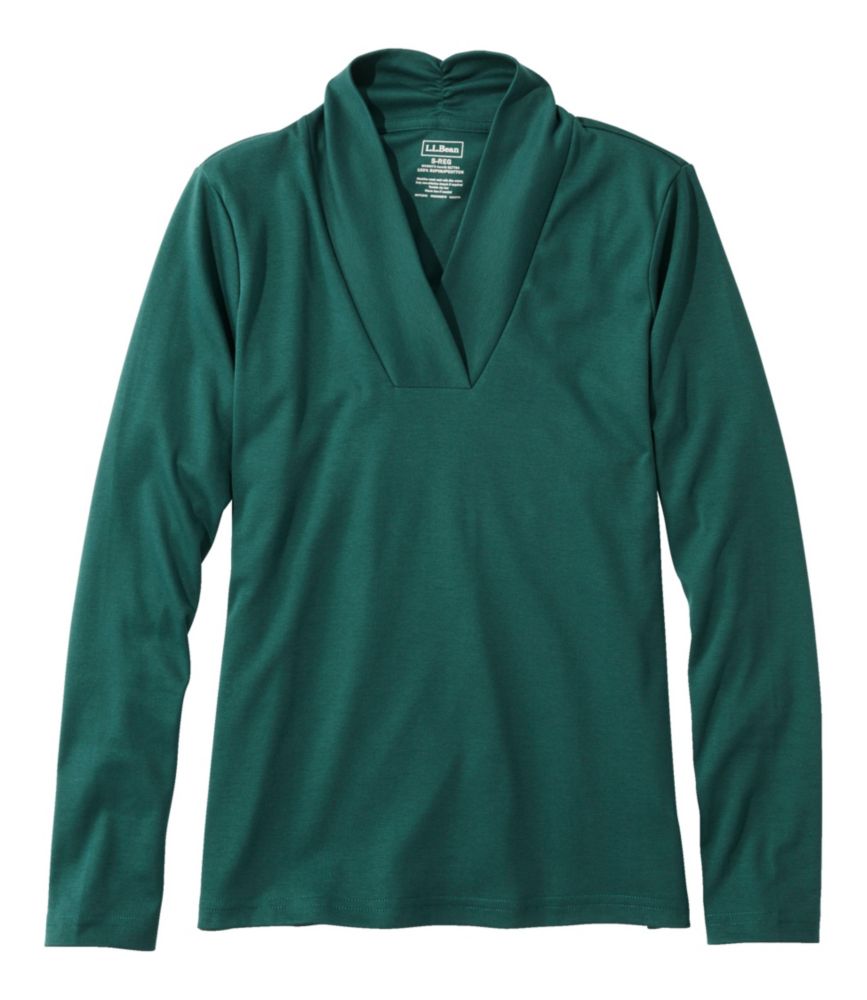 Women's Pima Cotton Tee, Shawl Long-Sleeve