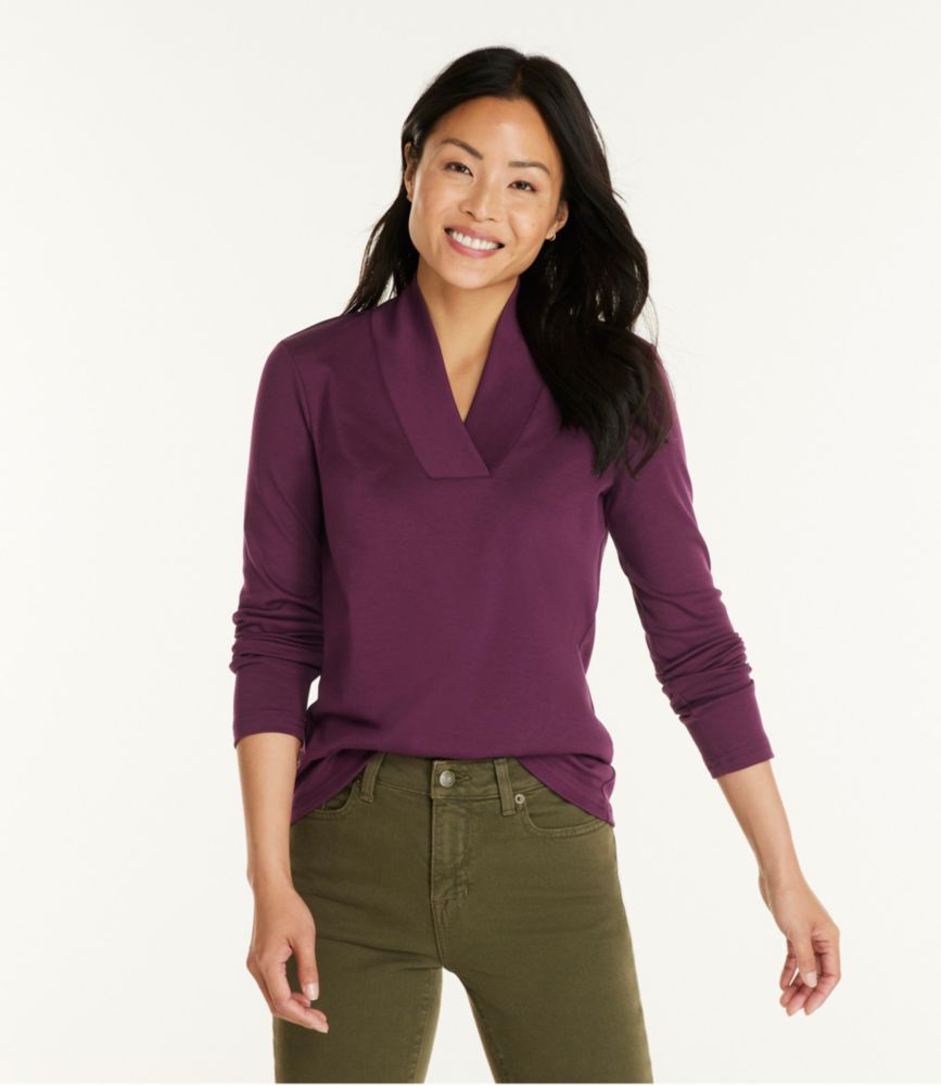 Women's Pima Cotton Tee, Shawl Long-Sleeve