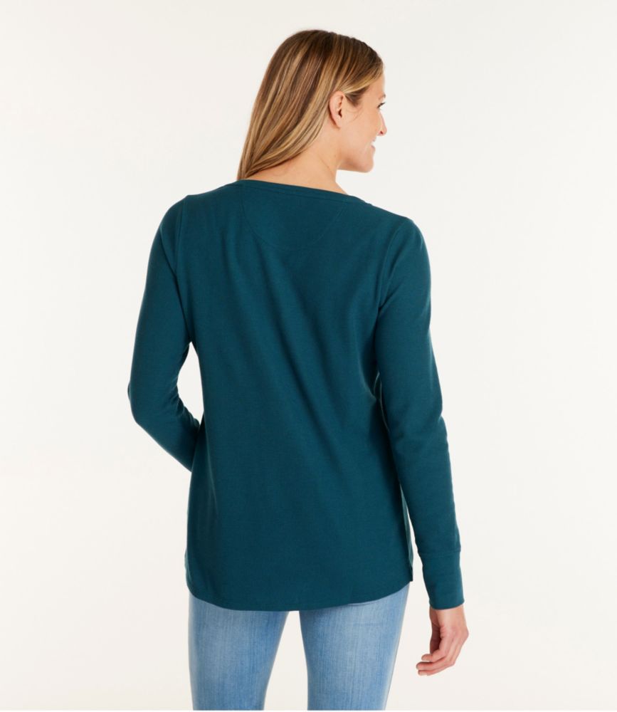 Women's Unshrinkable Mini-Waffle Tee, Long-Sleeve Henley, Barley, small image number 3