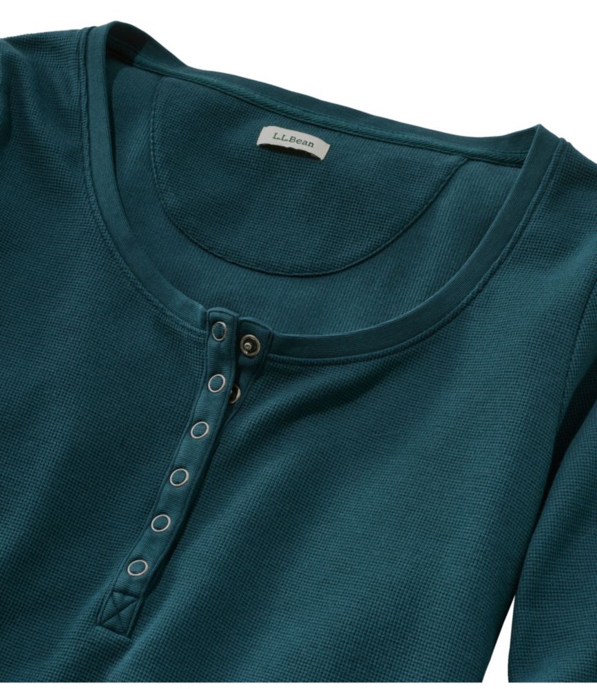 Women's Unshrinkable Mini-Waffle Tee, Long-Sleeve Henley, , small image number 3