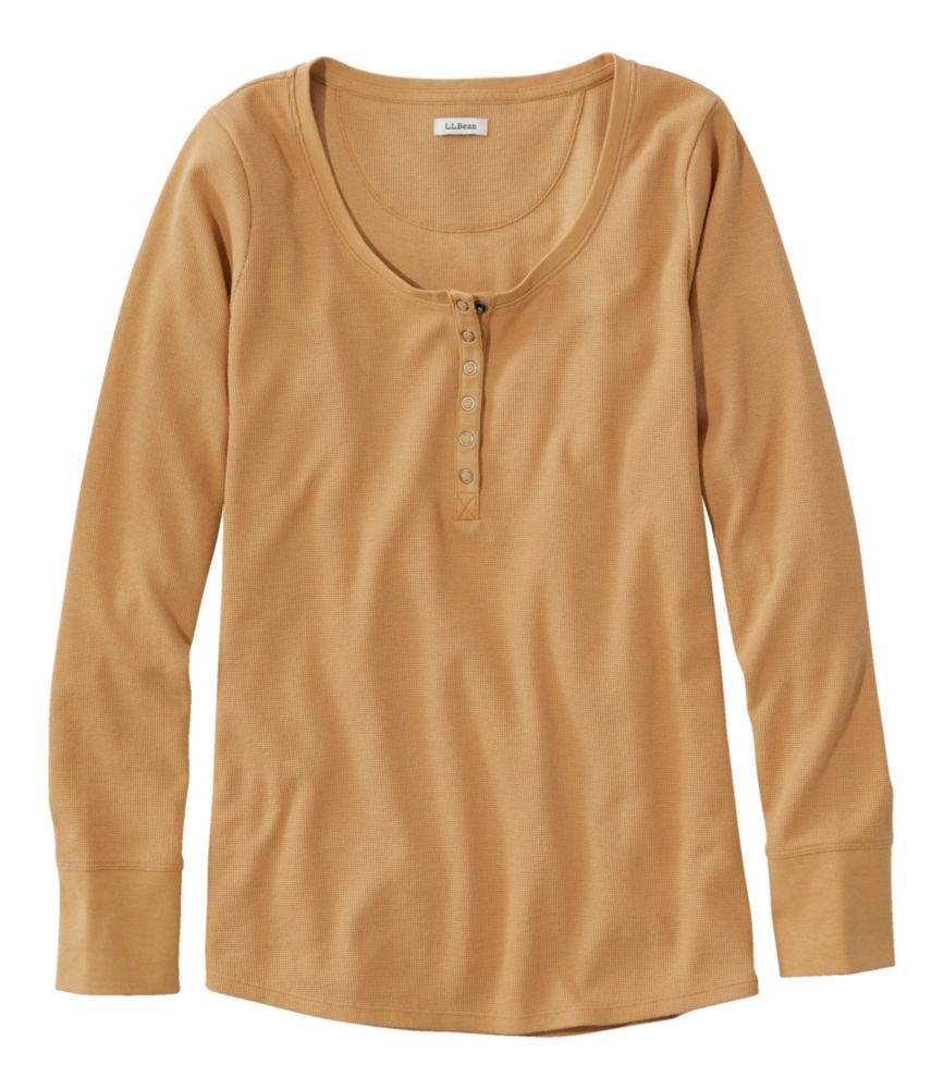 Women's Unshrinkable Mini-Waffle Tee, Long-Sleeve Henley, Barley, small image number 1