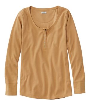 Women's Unshrinkable Mini-Waffle Tee, Long-Sleeve Henley