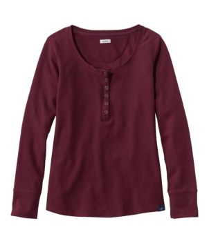 Women's Unshrinkable Mini-Waffle Tee, Long-Sleeve Henley