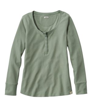 Women's Unshrinkable Mini-Waffle Tee, Long-Sleeve Henley