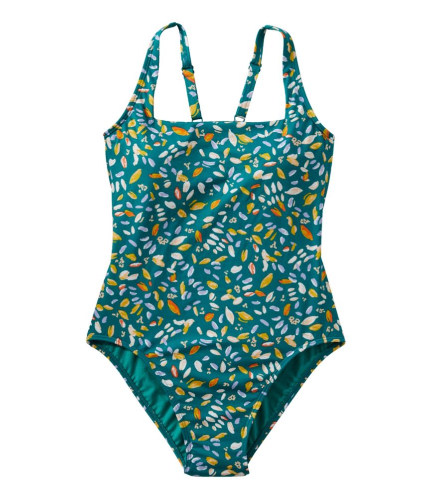 Women's New Currents Swimwear, Squareneck Tanksuit Print, Blue-Green Petal Multi, small image number 1